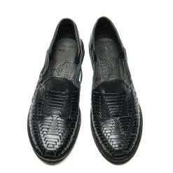 Chamula Cancun Leather Huarache | Slip On Vegetable Tanned Sandals | Black