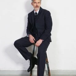 HANSEN GARMENTS SUNE | Pleated Wide Cut Trousers | Blue Pin -PUMA Shop sune pleated wide cut trousers blue pin hansen garments 725114