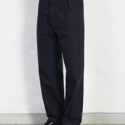 HANSEN GARMENTS SUNE | Pleated Wide Cut Trousers | Blue Pin -PUMA Shop sune pleated wide cut trousers blue pin hansen garments 985002