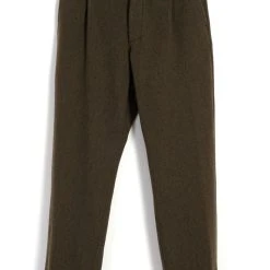 HANSEN GARMENTS SUNE | Pleated Wide Cut Trousers | Brown Herringbone
